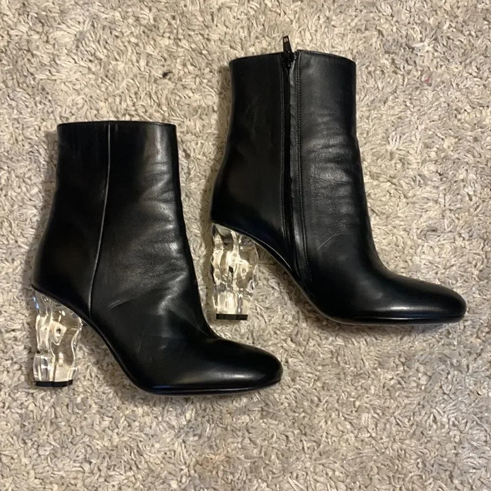 Frame EUC black leather ankle boots with thick textured clear heel Size 36